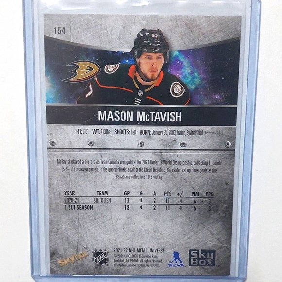 Mason McTavish Anaheim Ducks 2021/22 Skybox Metal Universe Rookie Card - Picture 2 of 2